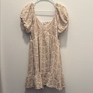 Neutral Floral Puff Sleeve Dress - L